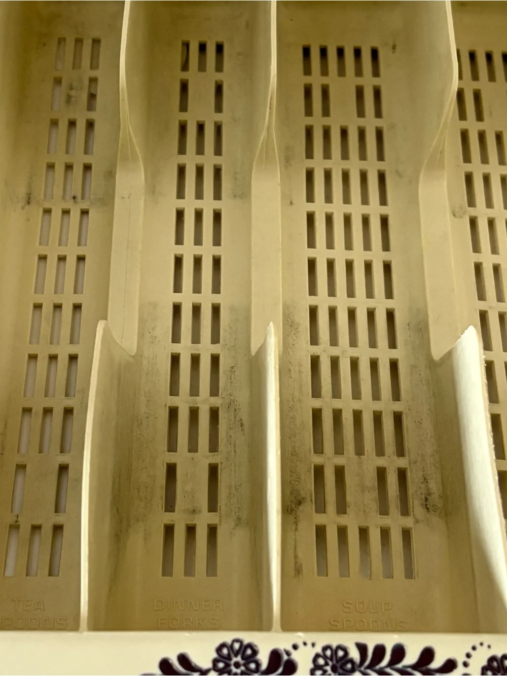 Vintage Silverware Flatware Drawer Organizer Tray Beige Floral Labeled 6 Section